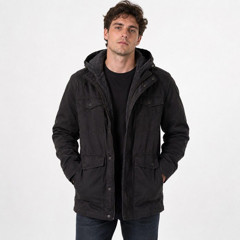 Marc Anthony Black Hooded Sherpa Lined Utility Jacket Men's Size S